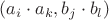 $(a_i \cdot a_k, b_j \cdot b_l)$
