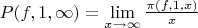 $P(f,1,\infty)=\lim \limits_{x \to \infty} {\frac {\pi(f,1,x)} {x}}$