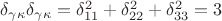 \delta_{\gamma\kappa}\delta_{\gamma\kappa} = \delta_{11}^2 + \delta_{22}^2 + \delta_{33}^2 = 3