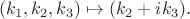 $$(k_1, k_2, k_3)\mapsto (k_2+ik_3).$$