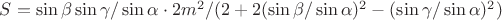 $S=\sin\beta\sin\gamma/\sin\alpha\cdot2m^2/(2+2(\sin\beta/\sin\alpha)^2-(\sin\gamma/\sin\alpha)^2)$