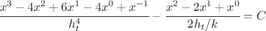 $\cfrac{x^{3} - 4x^{2} + 6x^{1} - 4x^{0} + x^{-1}}{h_t^4} -\cfrac{x^{2} - 2x^{1} + x^{0}}{2h_t/k} = C$