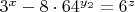 $3^x - 8 \cdot 64^{y_2} = 6^z$