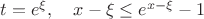 $t=e^\xi,\quad x-\xi\le e^{x-\xi}-1$