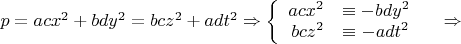 $p=acx^2+bdy^2=bcz^2+adt^2 \Rightarrow \left\{
\begin{array}{rcl}
 acx^2 &\equiv  -bdy^2 & \\
 bcz^2 &\equiv  -adt^2 & \\
\end{array}
\right.  \Rightarrow$