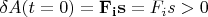 $\delta A (t=0) = \mathbf{F_i} \mathbf{s} = F_i s > 0$
