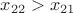 $x_{22} > x_{21}$