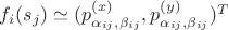 $f_i(s_j) \simeq (p_{\alpha_{ij},\beta_{ij}}^{(x)}, p_{\alpha_{ij},\beta_{ij}}^{(y)})^T$
