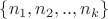 $\[\left\{ {{n_1},{n_2},..,{n_k}} \right\}\]$
