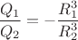 $\dfrac{Q_{1}}{Q_{2}}=-\dfrac{R_{1}^{3}}{R_{2}^{3}}$