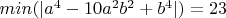 $min(|a^4-10a^2b^2+b^4|)=23$