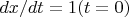 $dx/dt=1 (t=0)$