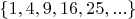 $\{1, 4, 9, 16, 25,...\}$
