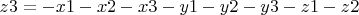 $z3=-x1-x2-x3-y1-y2-y3-z1-z2$