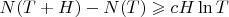 $N(T+H) - N(T) \geqslant cH \ln T$