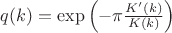 $q(k)=\exp\left(-\pi\frac{K'(k)}{K(k)}\right)$ $q(k)=\exp\left(-\pi\frac{K'(k)}{K(k)}\right)$
