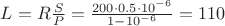 $L=R\frac{S}{P}=\frac{200\cdot0.5\cdot10^{-6}}{1-10^{-6}}=110 м$