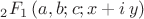 $_2F_1\left(a,b;c;x+i\,y\right)$
