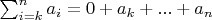 $\sum_{i=k}^{n} a_i =0+ a_k+...+a_n$