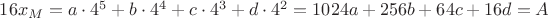 $16x_M=a\cdot 4^5+b\cdot 4^4+c\cdot 4^3+d\cdot 4^2=1024a+256b+64c+16d=A$