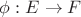 $\phi: E \to F$
