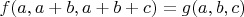 $f(a,a+b,a+b+c)=g(a,b,c)$