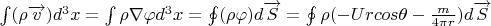 $\int (\rho \overrightarrow{v})d^3x=\int \rho \nabla \varphi d^3x=\oint (\rho \varphi)d\overrightarrow{S}=\oint \rho(-Urcos\theta-\frac{m}{4\pi r})d\overrightarrow{S}$