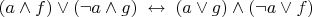 $(a\land f)\lor(\lnot a \land g)\; \leftrightarrow \; (a\lor g)\land(\lnot a\lor f)$
