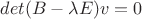 $det(B- \lambda E)v = 0$ $det(B- \lambda E)v = 0$