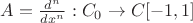 $A=\frac{d^n}{dx^n}:C_0\to C[-1,1]$