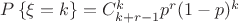 $\[P\left\{ {\xi  = k} \right\} = C_{k + r - 1}^k{p^r}{(1 - p)^k}\]$