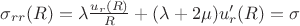 \sigma_{rr}(R) = \lambda \frac{u_r(R)}{R} + (\lambda + 2\mu) u_r'(R) = \sigma $