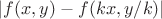 $|f(x,y) - f(kx,y/k)|$