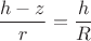 $$\frac{h-z}{r}=\frac{h}{R}$$