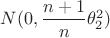 $N(0,\dfrac{n+1}{n}\theta_2^2)$
