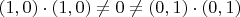 $(1,0)\cdot(1,0)\ne0\ne(0,1)\cdot(0,1)$