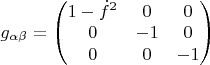 $$g_{\alpha\beta}=\begin{pmatrix}1-\dot{f}^2&0&0\\0&-1&0\\0&0&-1\end{pmatrix}$$