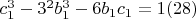 $c_1^3  - 3^2 b_1^3  - 6b_1 c_1  = 1(28)$