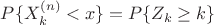 $P\{X_k^{(n)}<x\}=P\{Z_k\ge k\}$