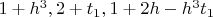 $1+h^3, 2+t_1, 1+2 h-h^3 t_1$