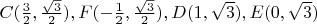 $C(\frac{3}{2},\frac{\sqrt{3}}{2}),F(-\frac{1}{2},\frac{\sqrt{3}}{2}),D(1,\sqrt{3}),E(0,\sqrt{3})$