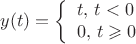 $$y(t)=\left\{\begin{array}{l}
t, \, t < 0\\
0, \, t \geqslant 0
\end{array}\right$$