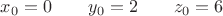 $$x_{0}=0 \qquad y_{0} = 2 \qquad z_{0}=6$$ $$x_{0}=0 \qquad y_{0} = 2 \qquad z_{0}=6$$