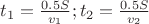 $\[{t_1} = \frac{{0.5S}}{{{v_1}}};{t_2} = \frac{{0.5S}}{{{v_2}}}\]$
