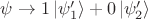 $\psi\to1\left\lvert\psi'_1\right\rangle+0\left\lvert\psi'_2\right\rangle$