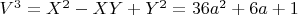 $V^3 = X^2 -XY + Y^2 =36a^2 + 6a +1$