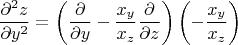 $$\frac{\partial^2 z}{\partial y^2} = \left(\frac{\partial}{\partial y} - \frac{x_y}{x_z}\frac{\partial}{\partial z}\right) \left(-\frac{x_y}{x_z}\right)$$