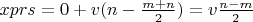 $xprs = 0 + v(n - \frac{m+n}2) = v\frac{n - m}2$