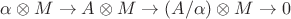 $\alpha \otimes M \rightarrow A\otimes M\rightarrow (A/\alpha)\otimes M\rightarrow 0$