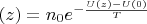 $\n(z)=n_0 e^{-\frac{U(z)-U(0)}{T}}$